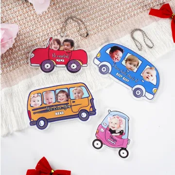 Discover Personalised 1-4 Kids Face Photo Car Fridge Magnet Car Hanging Ornament with Text and Title Funny Home Decor Birthday Gift for Family Friends