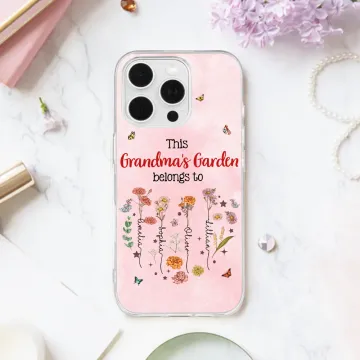 Discover Personalised This Mama Belongs To Heart Birth Flower Phone Case for iPhone with 1-12 Names Birthday Mother's Day Gift for Mom Grandma