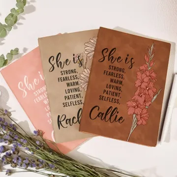 Discover Personalised She Is Strong Birth Flower A6 Notebook with Name and 200 Lined Pages Positive Affirmation Birthday Mother's Day Gift for Women