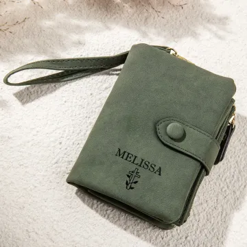 Discover Personalised Cross Name Tri-Fold PU Leather Wallet with Wristlet and Card Holder Anniversary Gift for Women Christian