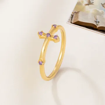Discover Personalised Dainty Cross Birthstone Sterling Silver Ring Christmas Birthday Baptism Gift for Christians Mothers