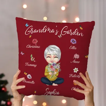 Discover Personalised Cartoon Woman Birth Flower Bouquet Soft Throw Pillow Cover with 1-8 Kid Names Birthday Christmas Gift for Women