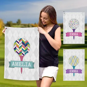 Discover Personalised Colourful Golf Tee Super Absorbent Waffle Towel with Name and Hanging Clip Golf Accessories Gift for Women Golf Players