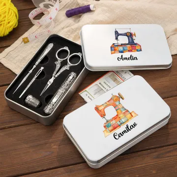 Discover Personalised Patch Sewing Machine 6 Pcs Sewing Tools Set with Tin Box and Name Birthday Gift for Tailor Sewing Lover