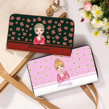 Discover Personalised Birth Flower Cartoon Character Large PU Leather Hand Wallet with Name Multiple Compartments Birthday Bridesmaid Gift for Women