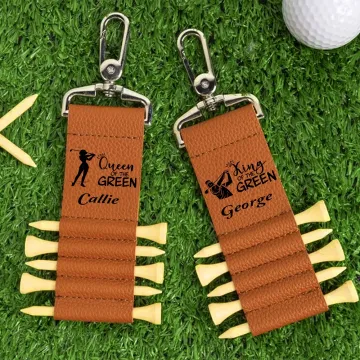 Discover Personalised Golfer Silhouette PU Leather Golf Tee Holder Bag Tag with Name and 5 Pcs Bamboo Tees Sports Birthday Gift for Golf Player