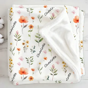 Discover Personalised Watercolour Wildflowers Soft Throw Blanket with Name Nursery Decor Baby Shower Birthday Christmas Gift for Newborn Baby