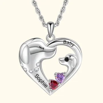Discover Personalised Heart-Shaped Mom Baby Dog Necklace with Engraved Name and Birthstones Birthday Anniversary Gift for Her