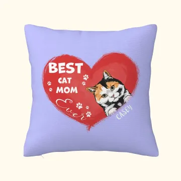 Discover Personalised Best Cat Mom Ever Pet Heart Shape Design Throw Pillow Cover Birthday Gift for Pet Lover Owner Sofa Decor