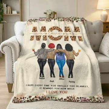 Discover Personalised Leopard Print Cartoon Character Soft Throw Blanket with Name Home Decor Mother's Day Gift for Mom Grandma