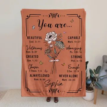 Discover Personalised You Are Birth Flower Bible Verse Design Soft Throw Blanket with Name Religious Day Birthday Christmas Gift for Christian Women