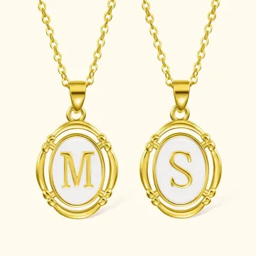 Discover Personalised Initial Pendant Necklace Oval Letter Necklace White Enamel Gold Charm Necklace