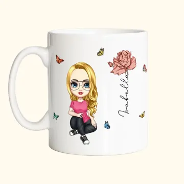 Discover Personalised Cute Cartoon Women Girl Birth Flower White Cremic Mug 11oz 15oz Mother's Day Gift for Her
