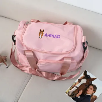 Discover Personalised Multi-Compartment Embroidered Horse Face Waterproof Travel Bag with Name and Shoulder Strap Equestrian Game Day Gift for Horse Lovers
