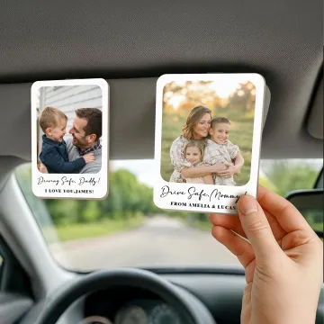 Discover Personalised Photo Wooden Car Visor Clip with Text Car Accessories Birthday Anniversary Gift for Mom Dad Couples