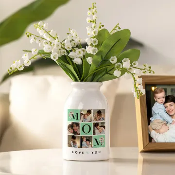 Discover Personalised Nine-Square Love You 6 Photos Collage Ceramic Vase with Title Home Decor Mother's Day Father's Day Birthday Gift for Mom Dad