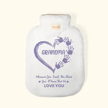 Discover Personalised Heart Hand Hot Water Bottle with Super Soft Fleece Cover for Grandma
