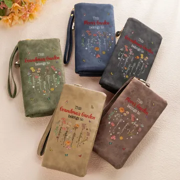 Discover Personalised Mom’s Garden 1-12 Birth Flowers PU Leather Folded Wristlet Wallet with Names and Card Holder Mother's Day Birthday Gift for Mom Grandma