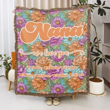 Discover Personalised Colourful Bohemia Retro Flower Design Soft Throw Blanket with Name and Tassels Home Decor Mother's Day Birthday Gift for Mom Grandma