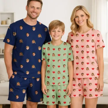 Discover Personalised Multicolor 1-5 Face Photos Family Pyjama Set Daily Wear Father's Day Mother's Day Birthday Gift for Man Woman Kid