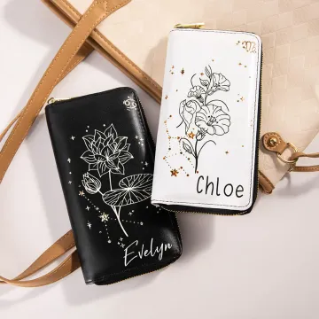 Discover Personalised Zodiac Birth Flower Portable Leather Hand Wallet with Name and Multiple Compartments Birthday Anniversary Gift for Women