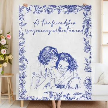 Discover Personalised Vintage Foral Portrait Photo Friendship Soft Throw Blanket with Text Home Decor Birthday Gift for Family Friends