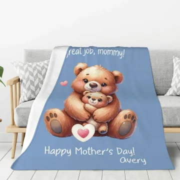 Discover Personalised You're Doing A Great Job Mommy Cute Mama and Baby Animal Soft Throw Blanket with Name and Text Home Decor Mother's Day Gift for Mom