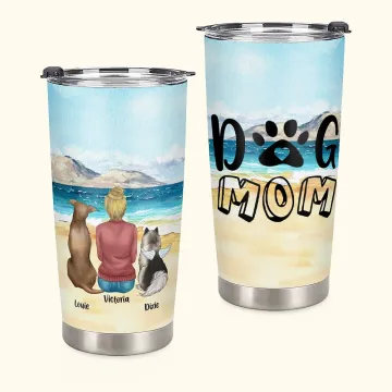 Discover Personalised Dog Mom/Dad Quote Beach Scenery 20oz Tumbler with Name Birthday Christmas Father's Day Gift for Dog Lovers