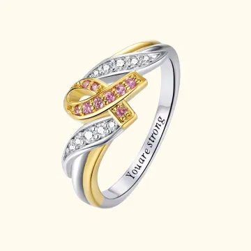 Discover Personalised I Am Enough To Defeat Cancer Ring with Pink Ribbon Engraved Text and Card Breast Cancer Awareness Encouragement Gift for Women