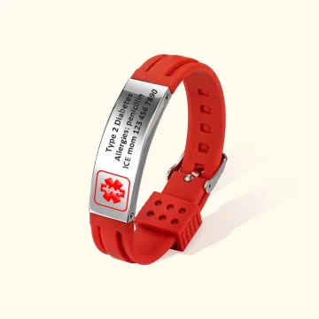 Discover Personalised Emergency Medical Alert Adjustable Silicone Waterproof Band Bracelet with Stainless Steel ID Name Tag for Men Women First Aid Gift