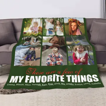 Discover Personalised 9 Photos Collage My Favorite Things Fleece Blanket with Names Mother's Day Birthday Gift for Family Friend