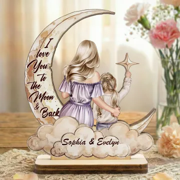 Discover Personalised Cartoon Character Moon Star Cloud Wooden Ornament with Name Desk Decor Birthday Mother's Day Gift for Mom Kid