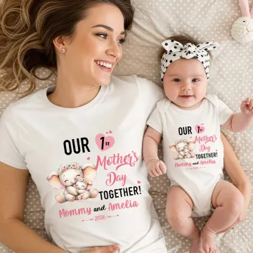 Discover Personalised Cute Giraffe Fantasy Unicorn Animal Design 100% Cotton T-shirt Baby Bodysuit with Name 1st Mother's Day Birthday Gift for Baby Mom