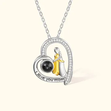 Discover Personalised I Love You Mom Projection Necklace Mother and Child Love Heart Pendant Necklace Jewellery Birthday Mother's Day Christmas Gift for Mom