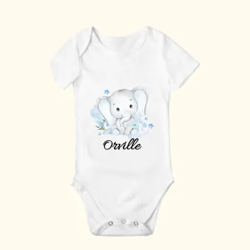 Discover Personalised 100% Cotton Flower Cute Elephant Baby Onesie T-shirt Baby Onesie Mother's Day Gift for Newborn and Mom