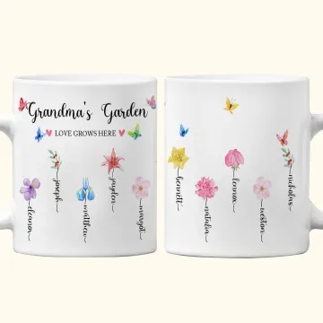 Discover Personalised Colourful Birth Flower 11oz 15oz Ceramic Coffee Mug with Name Mother's Day Birthday Gift for Mother Grandma