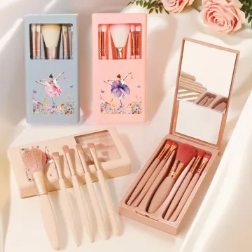 Discover Personalised Ballet Girl Birth Flower Name Makeup Brush Box Set with 5 Pcs Brushes and Mirror Travel Accessories Birthday Gift for Ballet Dancer Lover