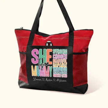 Discover Personalised Colourful Letter She Is Mummy Tote Bag with Nickname and 1-16 Kid Names Mother's Day Birthday Gift for Mom Grandma
