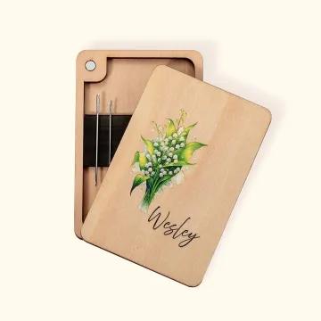 Discover Personalised Watercolour Birth Flower Wooden Needle Storage Box with Magnet and Engraved Name Mother's Day Birthday Gift for Sewing Enthusiast