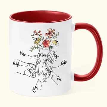 Discover Personalised 1-9 Holding Kid Hands Flower 11oz Mug with Name Mother's Day Birthday Gift For Grandma Mom