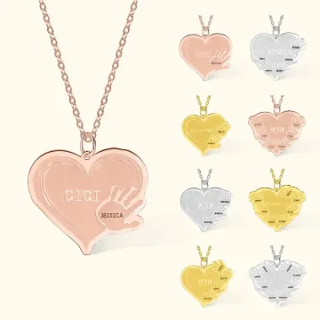Discover Personalised Heart Shape Design with 1-8 Palms and Names Family Necklace Gift for Mom Grandma