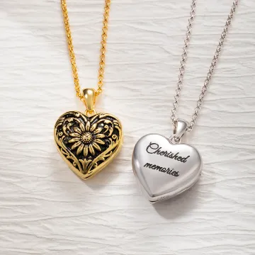 Discover Personalised Sunflower Heart Locket Necklace with 2 Photos and Text Memorial Christmas Birthday Mother's Day Gift for Women
