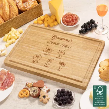 Discover Personalised Engraved Biscuit Crew FSC Bamboo Charcuterie Chopping Board with 1-8 Names and Juice Groove Mother's Day Birthday Gift for Mom Grandma