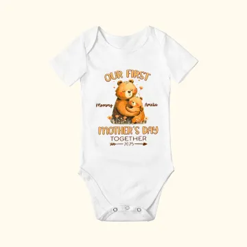Discover Personalised Hugging Bears Our First Mother's Day 100% Cotton Baby Onesie with Name First Mother's Day Gift For Mom Baby