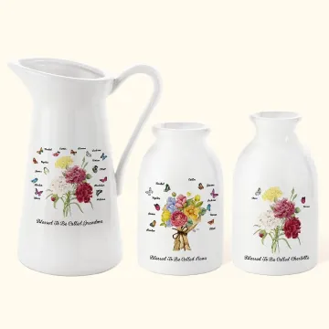 Discover Personalised Carnation Butterfly White Ceramic Vase with 1-12 Names Mother's Day Birthday Gift for Mom Grandma