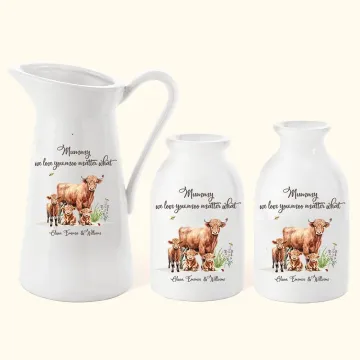 Discover Personalised Highland Cow Ceramic Flower Vase with 1-8 Names Home Decor Birthday Mother's Day Gift for Mom Grandma
