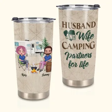 Discover Personalised Camping Partners Husband and Wife 20oz Tumbler for Hot and Cold Drinks Daily Use Birthday Gift Great Gift for Girlfriend or Boyfriend
