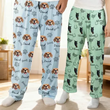 Discover Personalised Paw Print Carrot Pet Photo Soft Skin-Friendly Pyjama Pants with Name Birthday Gift for Family Friends Pet Lovers