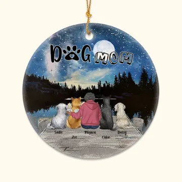 Discover Personalised Dog Mom or Dog Dad Round Ceramic Ornament with Night Starry Sky Background Christmas Birthday Father's Day Gift for Dog Lover