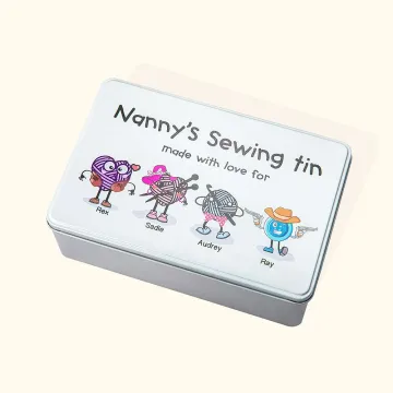 Discover Personalised Sewing Kit Storage Tin with Sewing Cartoon Character